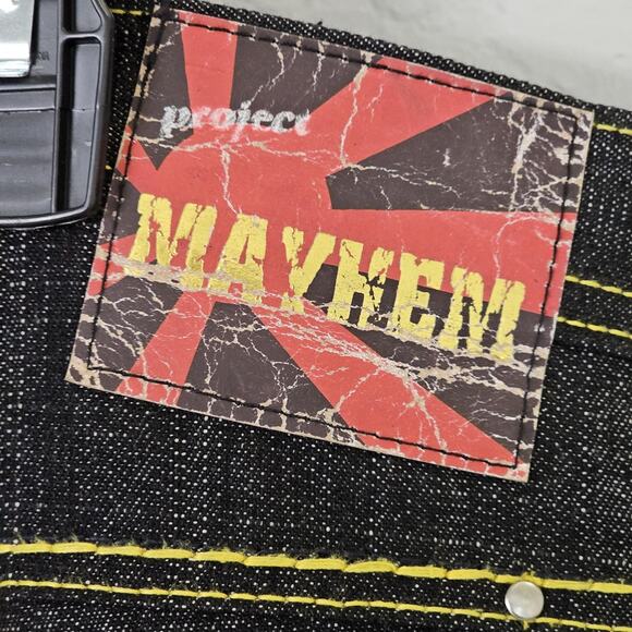 Y2K Vintage Project Mayhem Baggy Embroidered One Pride Jeans 38 X 32 Dark Wash - Picture 4 of 16